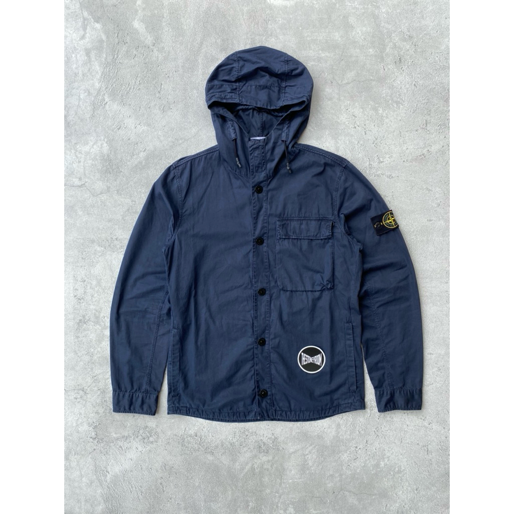 Stone Island Overshirt Hoodie Canvas Navy 100% Original