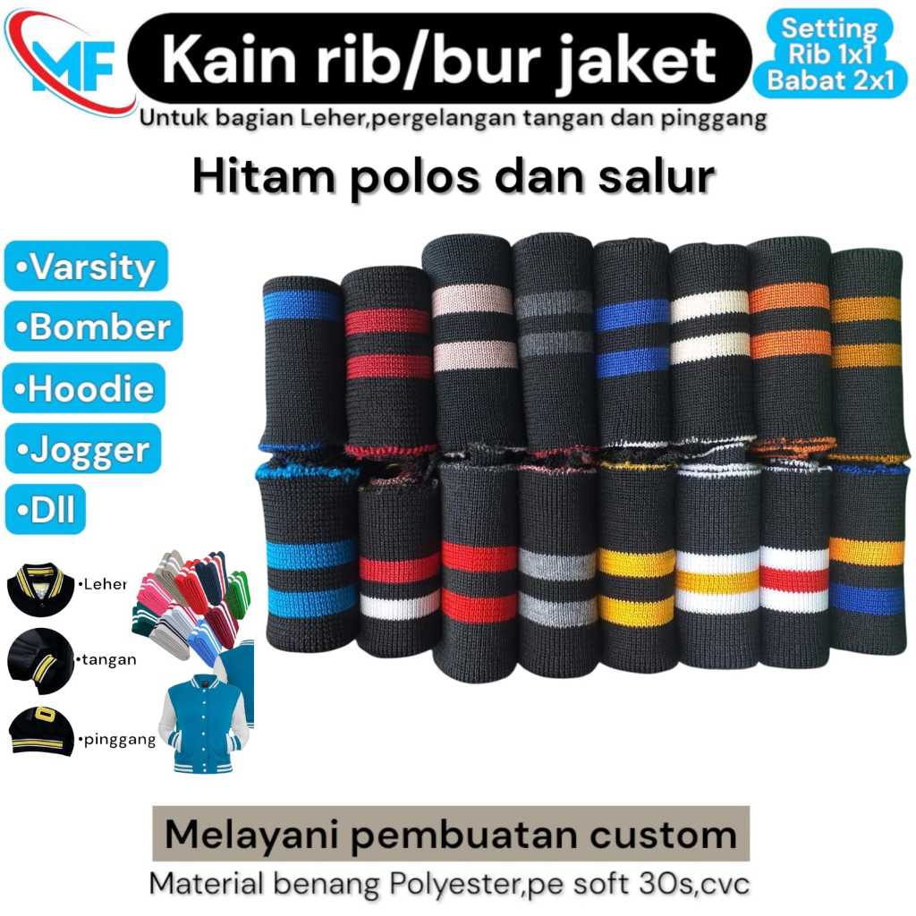 KAIN RIB/BUR BABAT WARNA VARIAN FULL POLYSTER DAN PE SOFT 30S TEBAL PREMIUM, 1KG