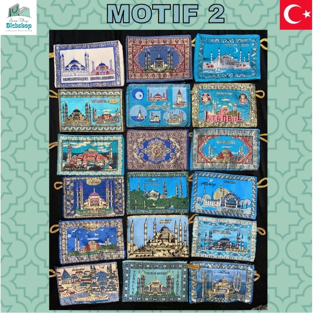 READYSTOK DOMPET/POUCH KAIN KATUN MOTIF IKONIK ISTANBUL/HAGIA SOPHIA/BLUE MOSQUE DLL ORI TURKI