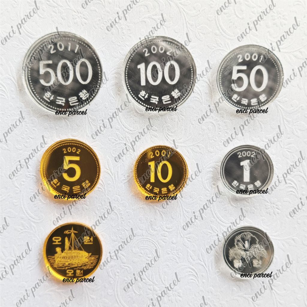 replika koin won mata uang korea selatan krw korsel bahan akrilik gold dan silver untuk tempel di pi