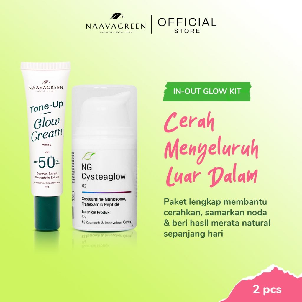 Naavagreen In-Out Glow Kit - Paket Lengkap Mencerahkan Kulit dengan Tone Up Glow Cream SPF 50+ & Cys