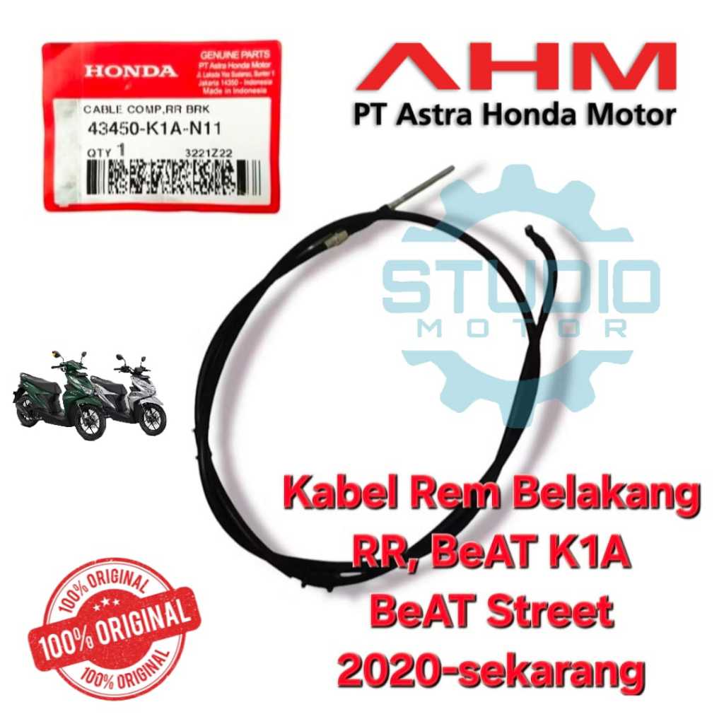 S2 43450K1AN11 43450-K1A-N11 TALI REM BELAKANG / CABLE COMP RR BRK BEAT DELUXE TAHUN 2020 2021 2022 