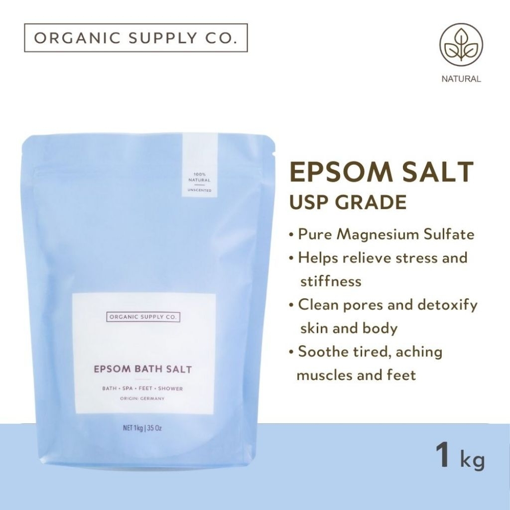Organic Supply Co. Epsom Salt - Magnesium, Pure Mineral Relief for Bath & Spa, Garam Epsom Sumbatan 