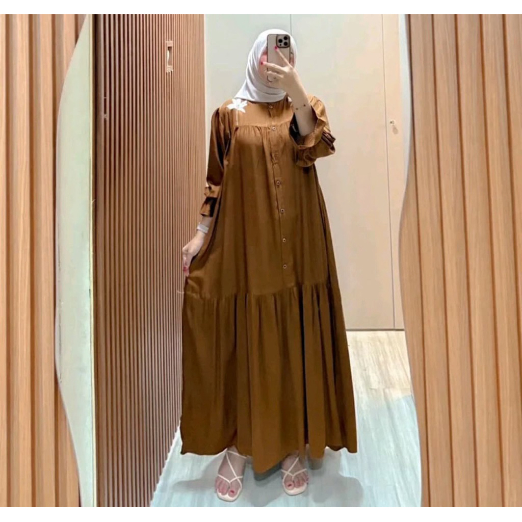 NAGITA DRESS RAYON TWILL PREMIUM  BORDIR BUNGA GAMIS RAYON GAMIS WANITA LD 115 ke 125 muat
