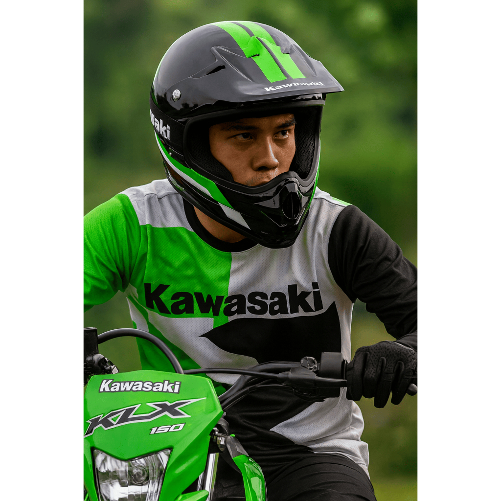 Helm Kawasaki Original Trail KLX 150  Hitam Hijau L