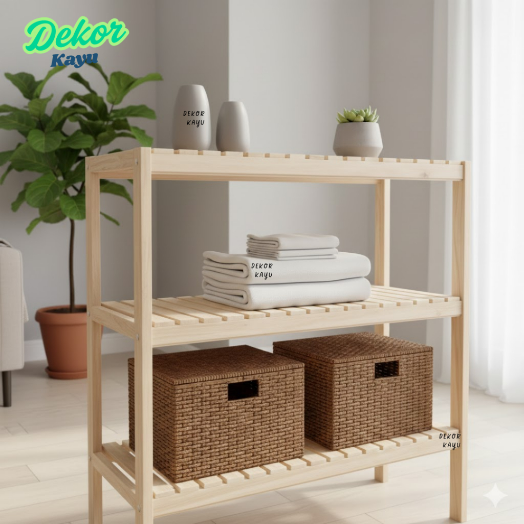 Wooden Shelf Rak Kayu 3 Tingkat Ambalan  Panjang 80 CM | Rak Kayu Serbaguna