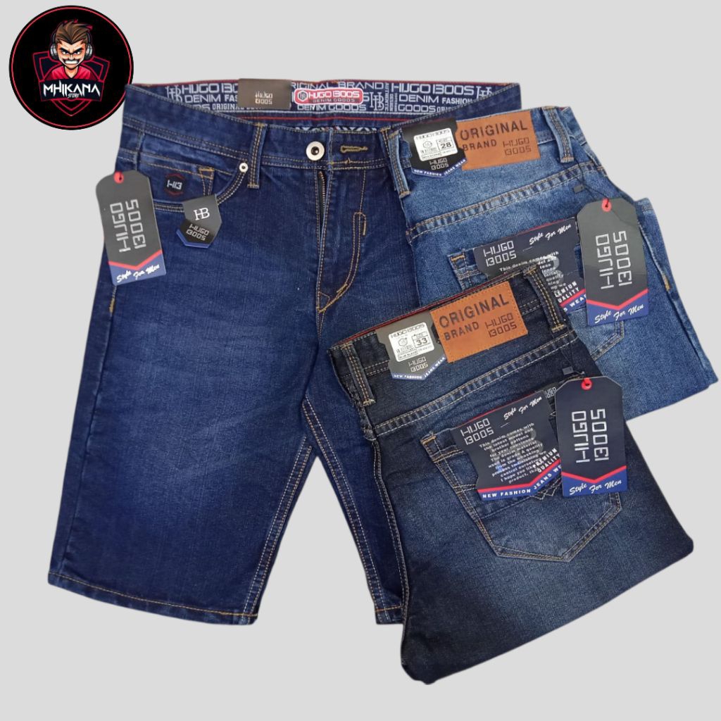 celana jeans pendek pria HUGO l3005 + L-QIS premium regular Jumbo 28-33-38/celana distro pria pendek