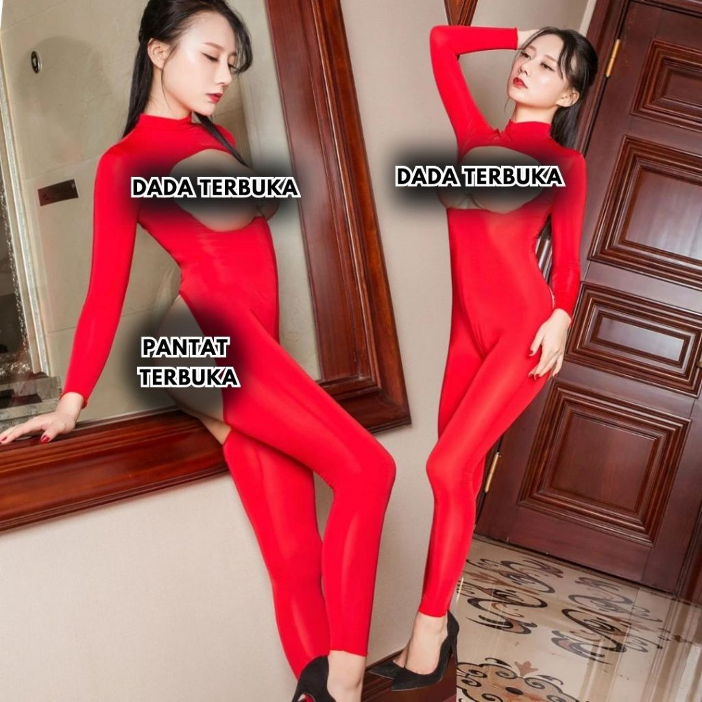 Bodysuit Silky Set Baju Dada Pantat Terbuka Sexy Lingerie Full Body Bodysuit Lembut