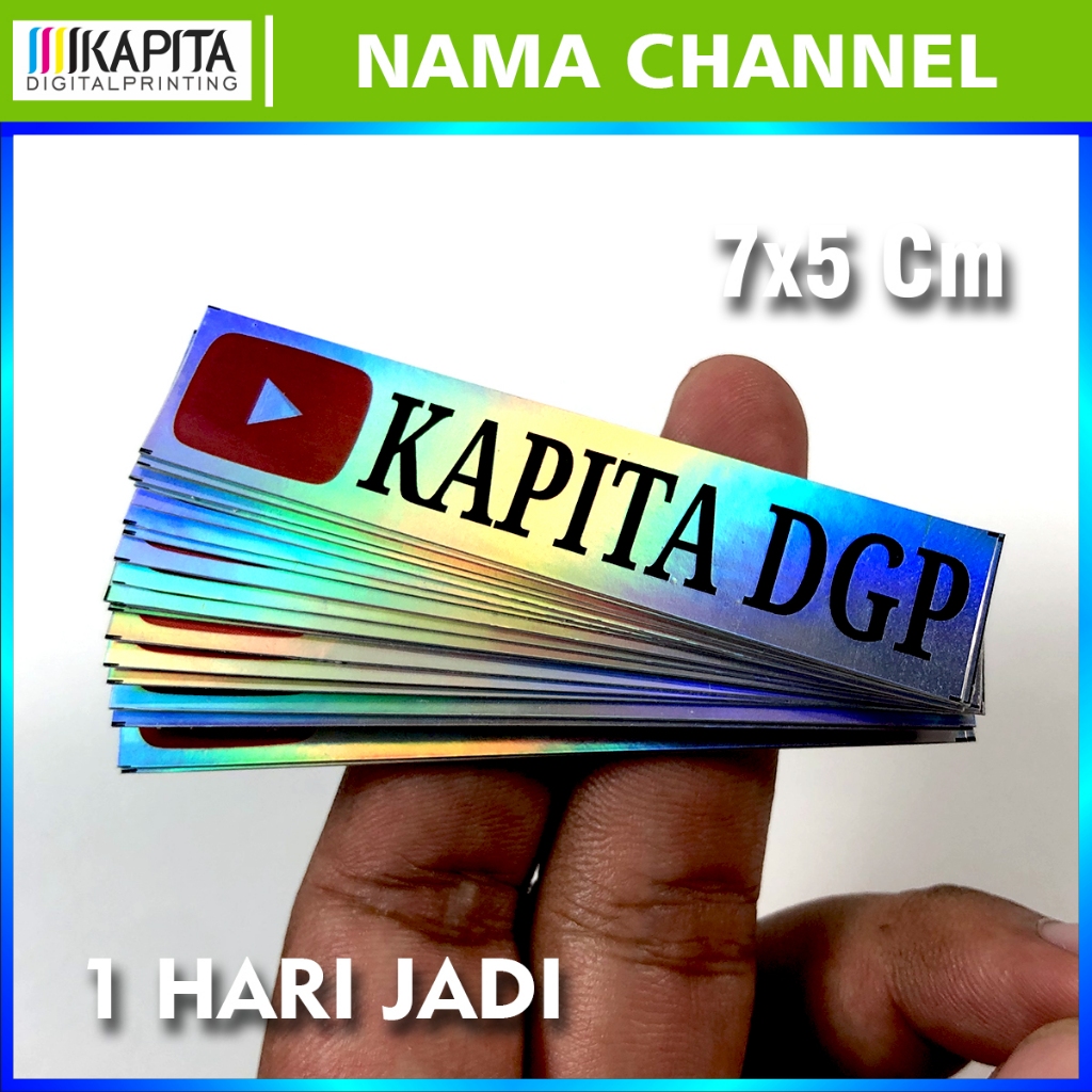 (isi 30 lembar) Stiker Hologram nama Channel youtube Custom | Stiker Cetak Costum nama