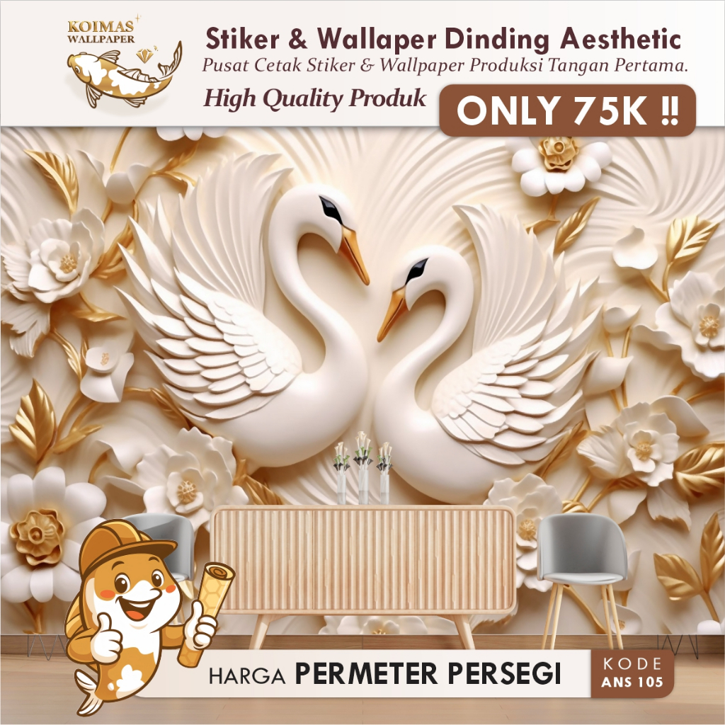 Stiker Wallpaper Dinding Angsa Merak 3D  Stiker Dekorasi Dinding Merak Angsa Elegan & Murah