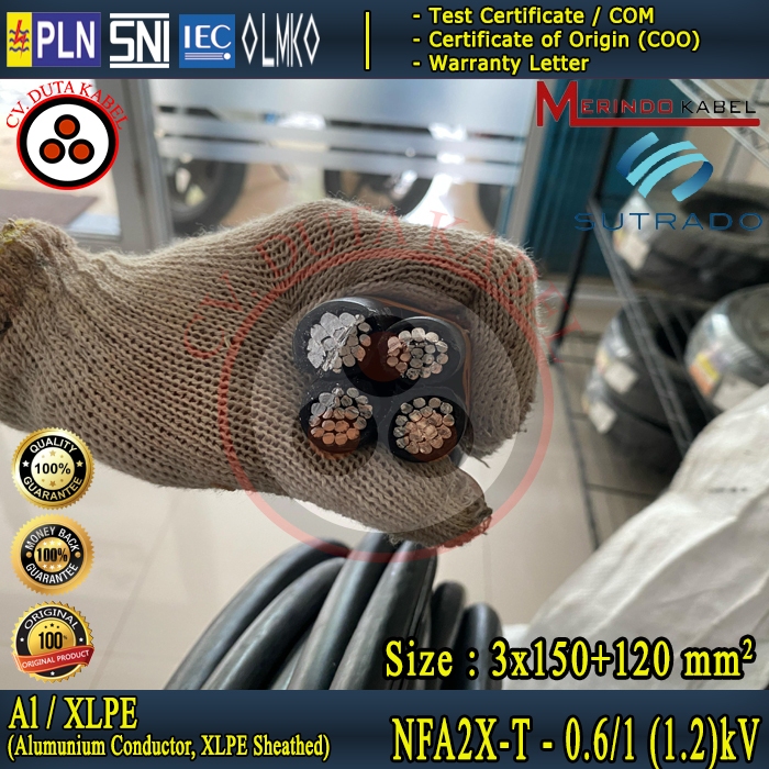 Kabel NFA2X-T 3x150 mm2 + 120 mm2 SUTRADO /Twisted Cable/Kabel Udara/PLN/3 x 150 mm2 + 120 mm2