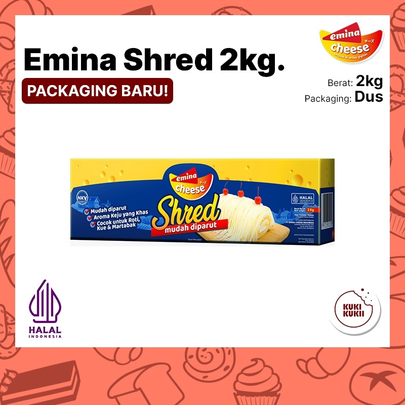 Keju Emina Shred 2kg | Keju Cheddar Emina Shred Cheese 2 Kg