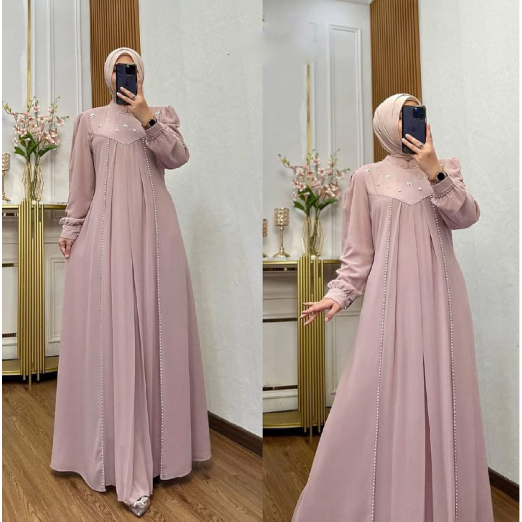 Ranima Dress Lebaran Terkini Baju Kondangan Model Elegant Gamis Wanita Bahan Ceruty Baby Doll