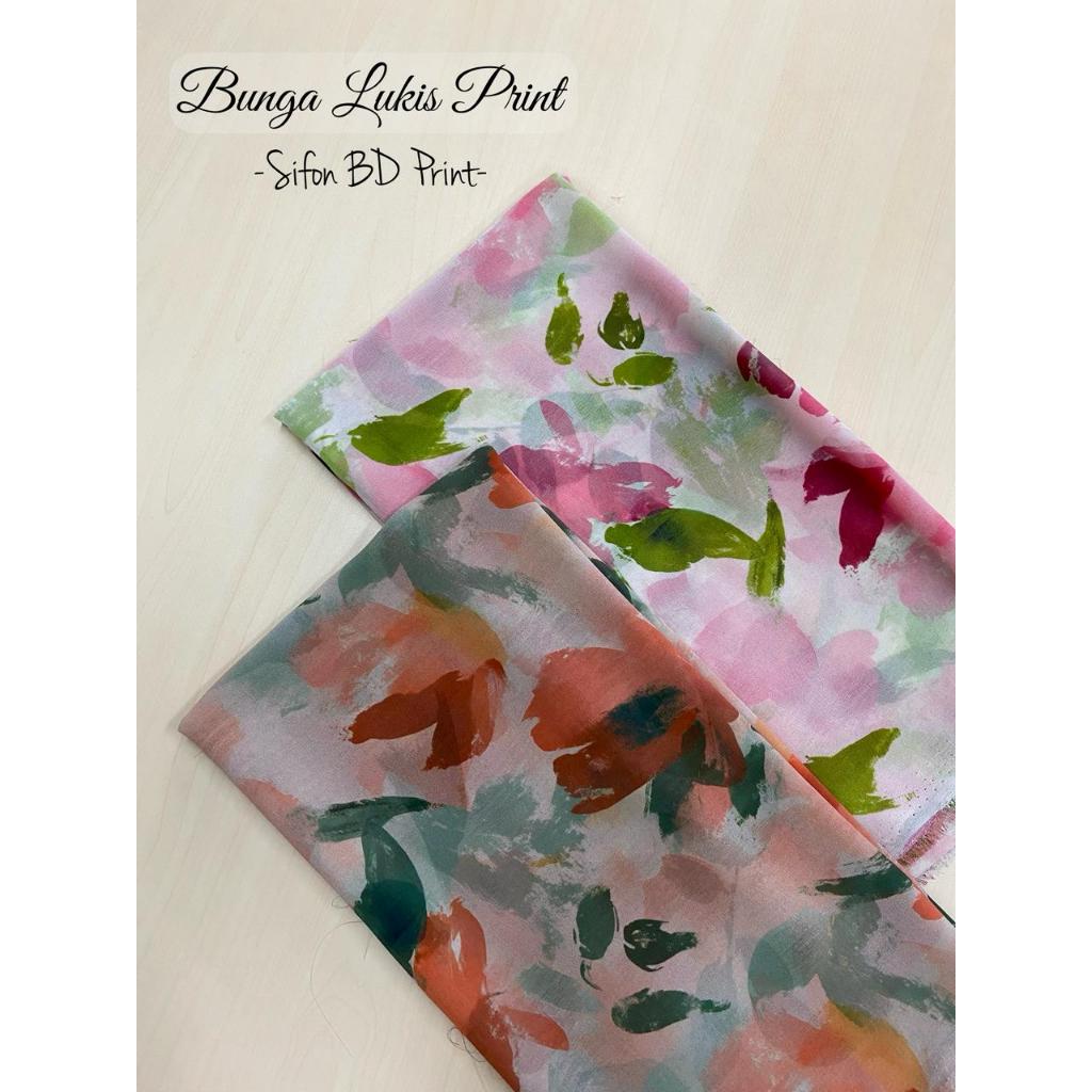 Bunga Lukis - Sifon BD Print - Ukuran kain 1,5m x 1,5m