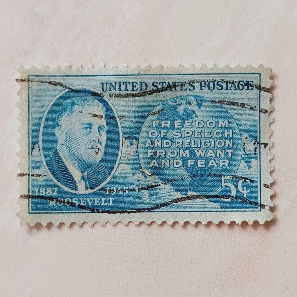 (AA) Perangko Amerika Serikat 1946 Franklin D. Roosevelt Issue - Roosevelt, Map of Western Hemispher