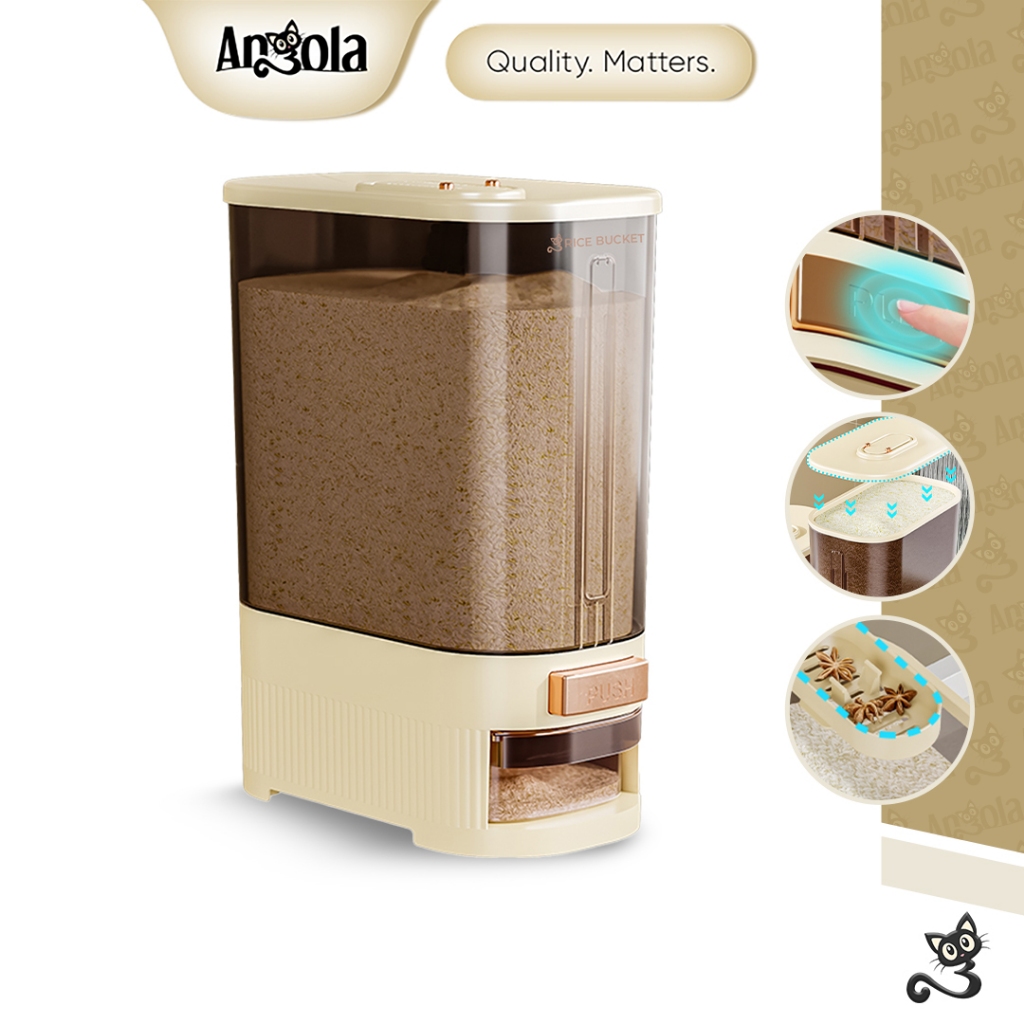 ANGOLA Dispenser Beras 5kg-10kg Rice Dispenser E54A-E55A Gratis Wadah Takar Tempat Wadah Penyimpanan Beras Rice Bucket