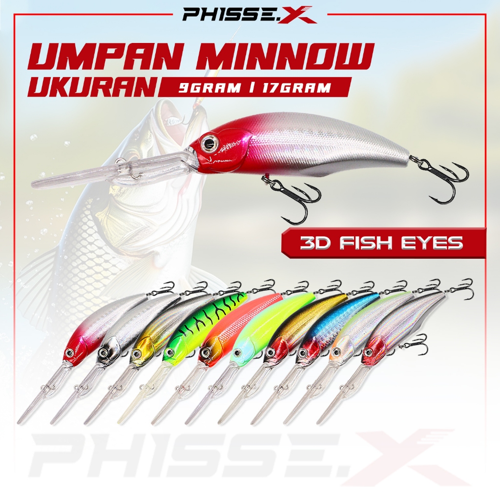 PHISSE.X UMPAN PANCING MINNOW MATA 3D UMPAN MINNOW