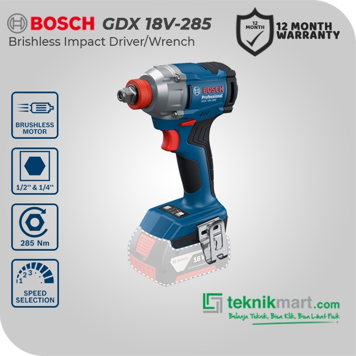 Bosch Brushless Impact Driver & Wrench / Obeng & Kunci Impact Baterai 18 Volt GDX 18V-285 (UNIT ONLY