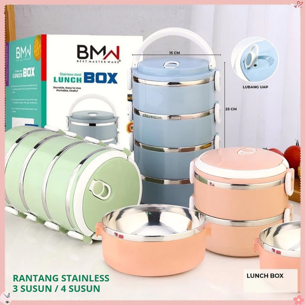 RANTANG 3 SUSUN / Tempat Bekal Lunch Box 3 Susun Stainless Tahan Panas / RANTANG NASI LAUK
