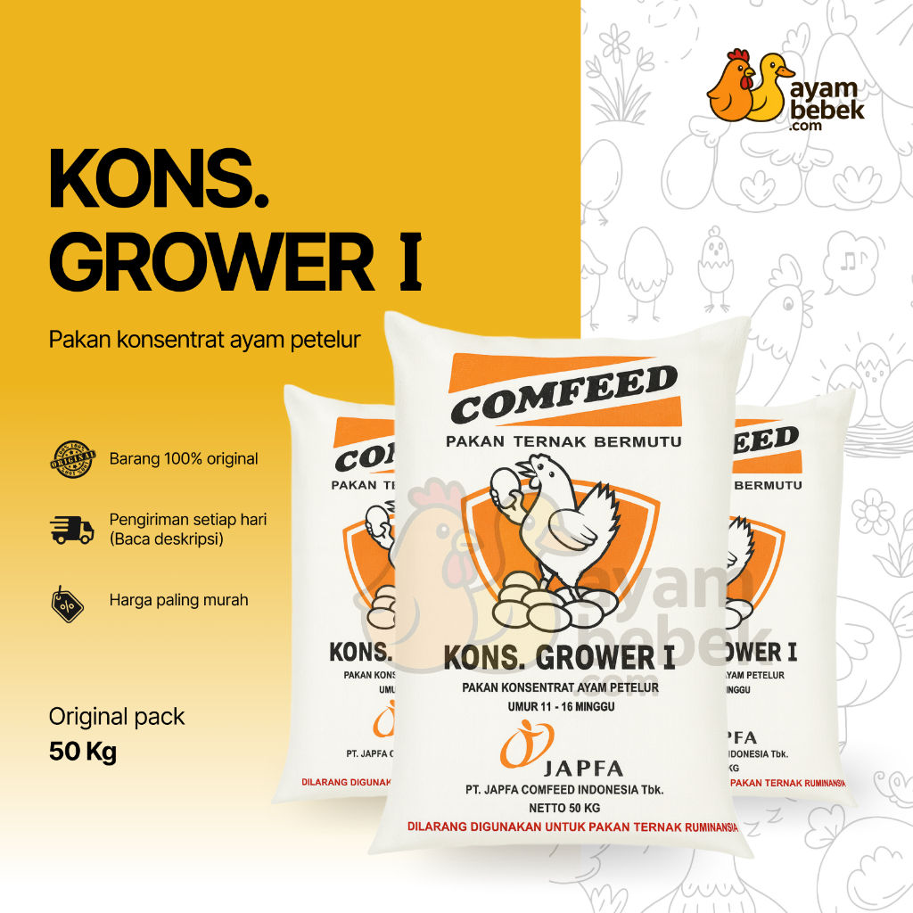 Comfeed Kons. Grower 1 - Pakan Konsentrat Ayam Petelur – Umur 11–16 Minggu | GROSIR 20KG - 50KG | Ay