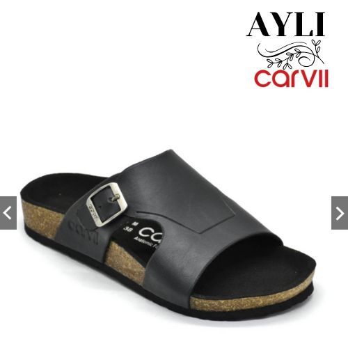 TERLARIS CARVIL Sandal Selop Pria Premium Kulit Sintetis Hitam Size 38/44 Romeo-04