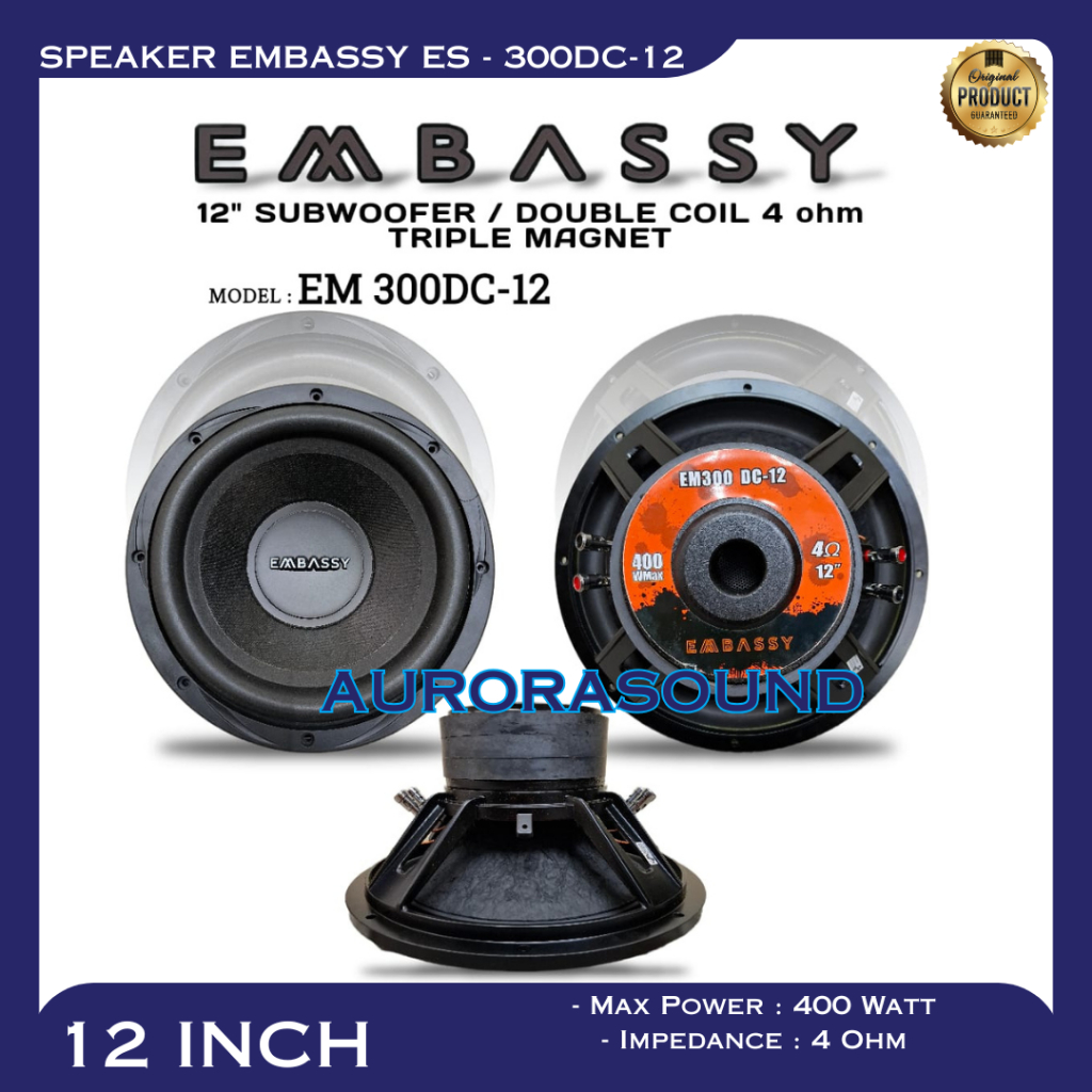 SPEAKER EMBASSY EM 300DC-12 SPEAKER SUBWOOFER 12 INCH EM300DC12 EM 300 DC 12 ORIGINAL