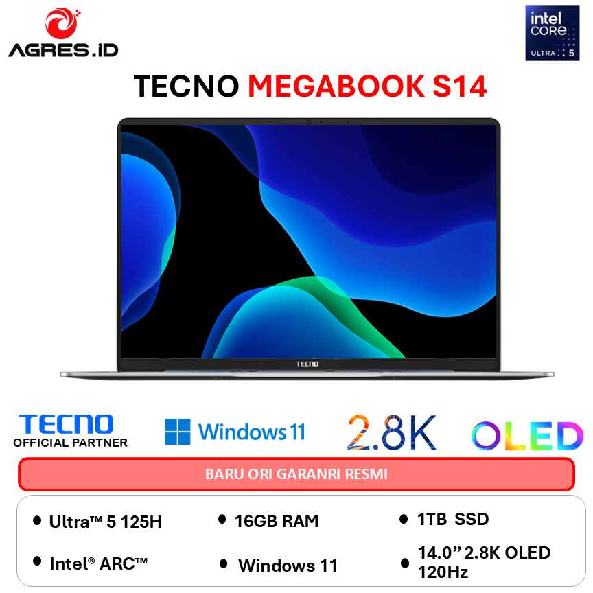 TECNO MEGABOOK S14 OLED - INTEL ULTRA 5 125H - RAM 16GB 1TB WINDOWS 14.0 2.8K 120HZ