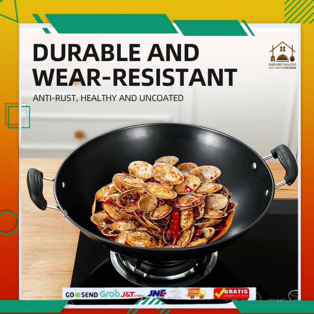 Wajan Penggorengan Anti Lengket Besi Hitam Serbaguna Wajan Besi Anti Lengket Multifungsi 219