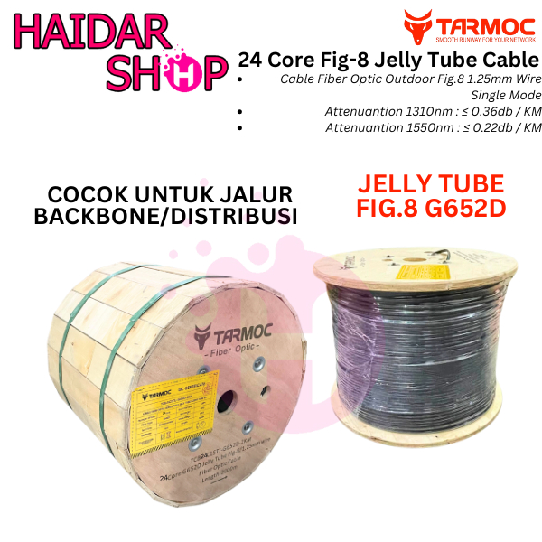 Tarmoc TCB-24C1STJ-G652D-2KM | Fiber Optic Cable G652D Fig-8 Jelly Tube 24 Core 2000m  Kabel FO 24C 