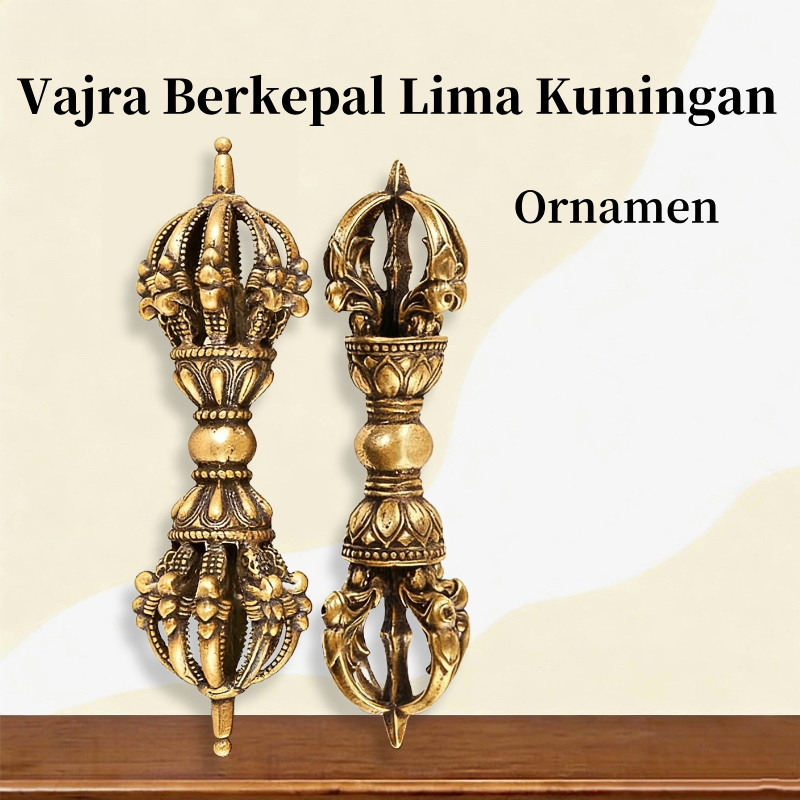 Ornamen Vajra Kuningan  Lima Cabang Vajra Cabang - Hiasan Tibet Vintage untuk Dekorasi Rumah & Ritua