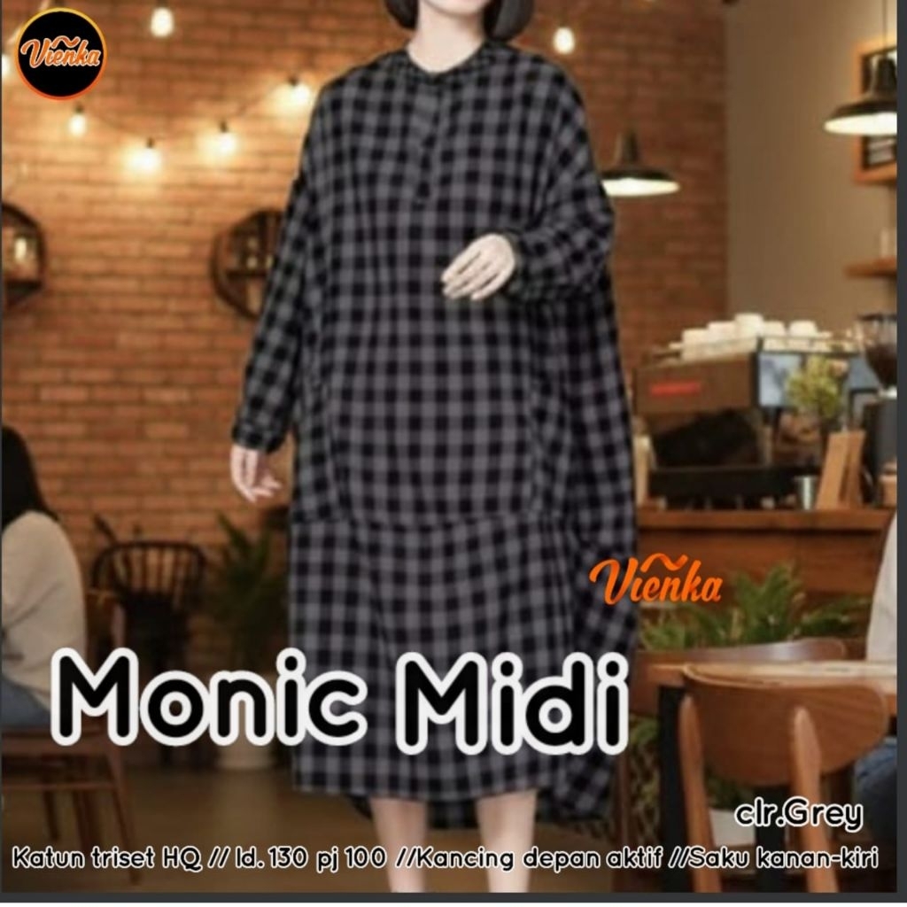 BAJU WANITA MONIC MIDI DRESS JUMBO KATUN KOTAK-KOTAK BY VIENKA