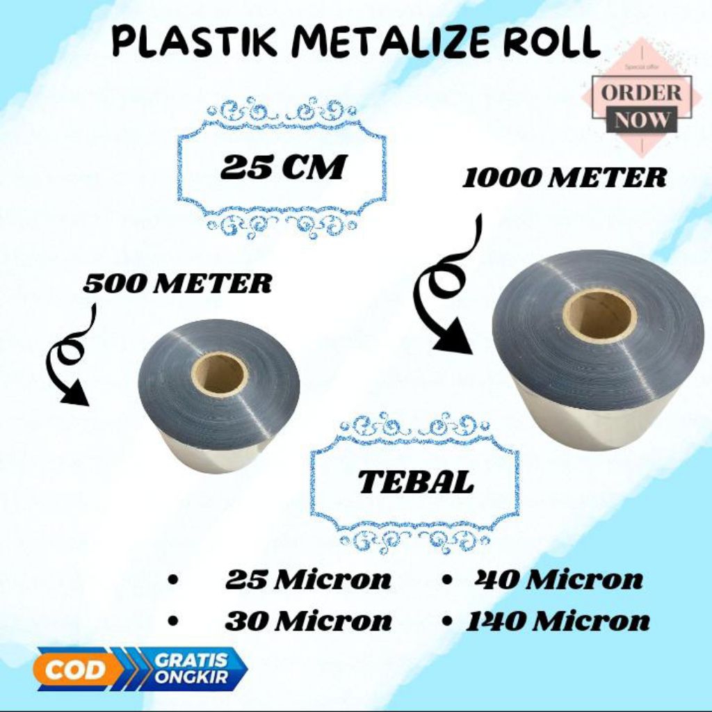 Plastik Metalize Roll [25Cm x 1000Meter] Tebal 25,30,40,140 Micron
