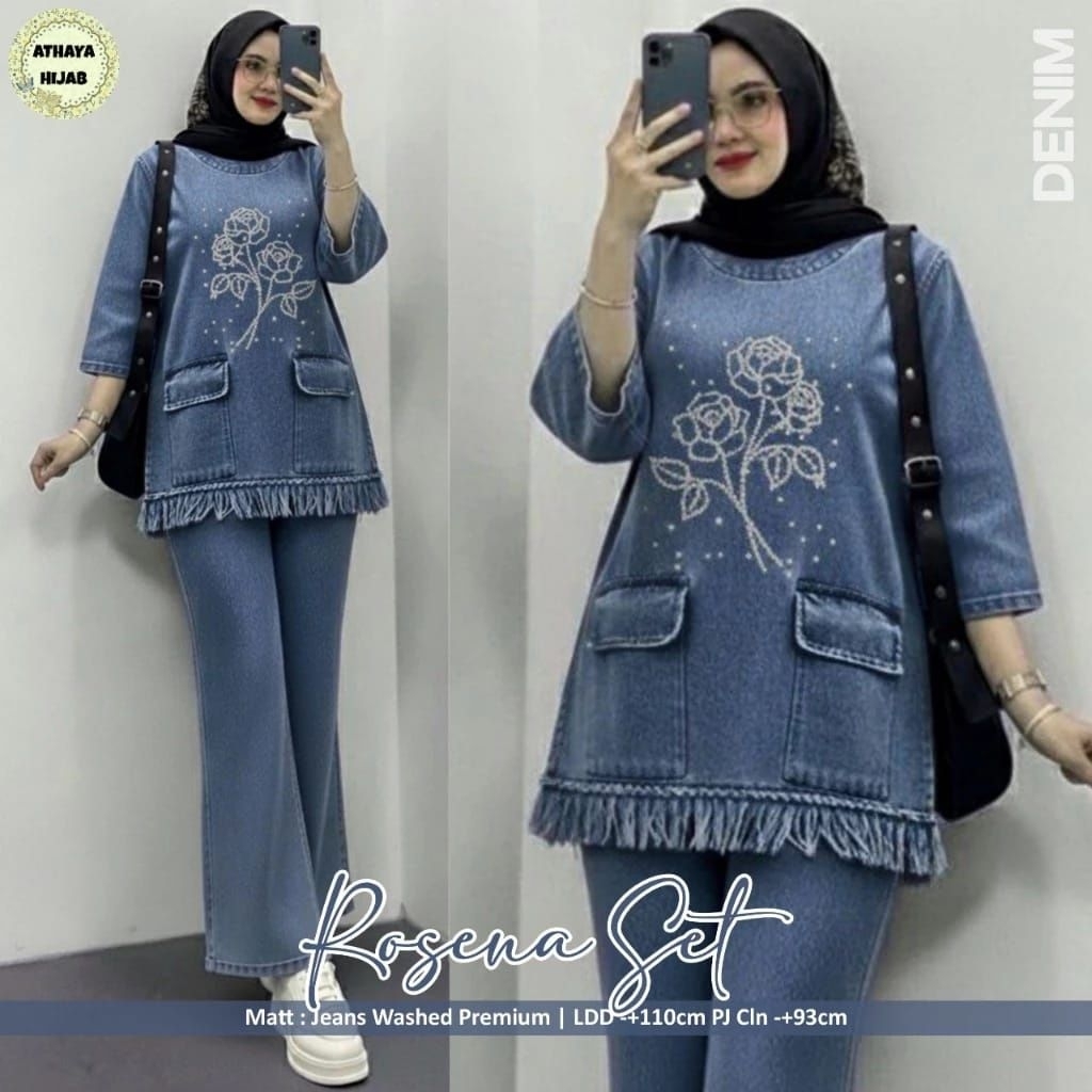 READY MINAKO SET.AIRLA SET•PENGUIN SET•ROSENA SET•JESICA SET TUNIK JEANS SETELAN JEANS TERBARU