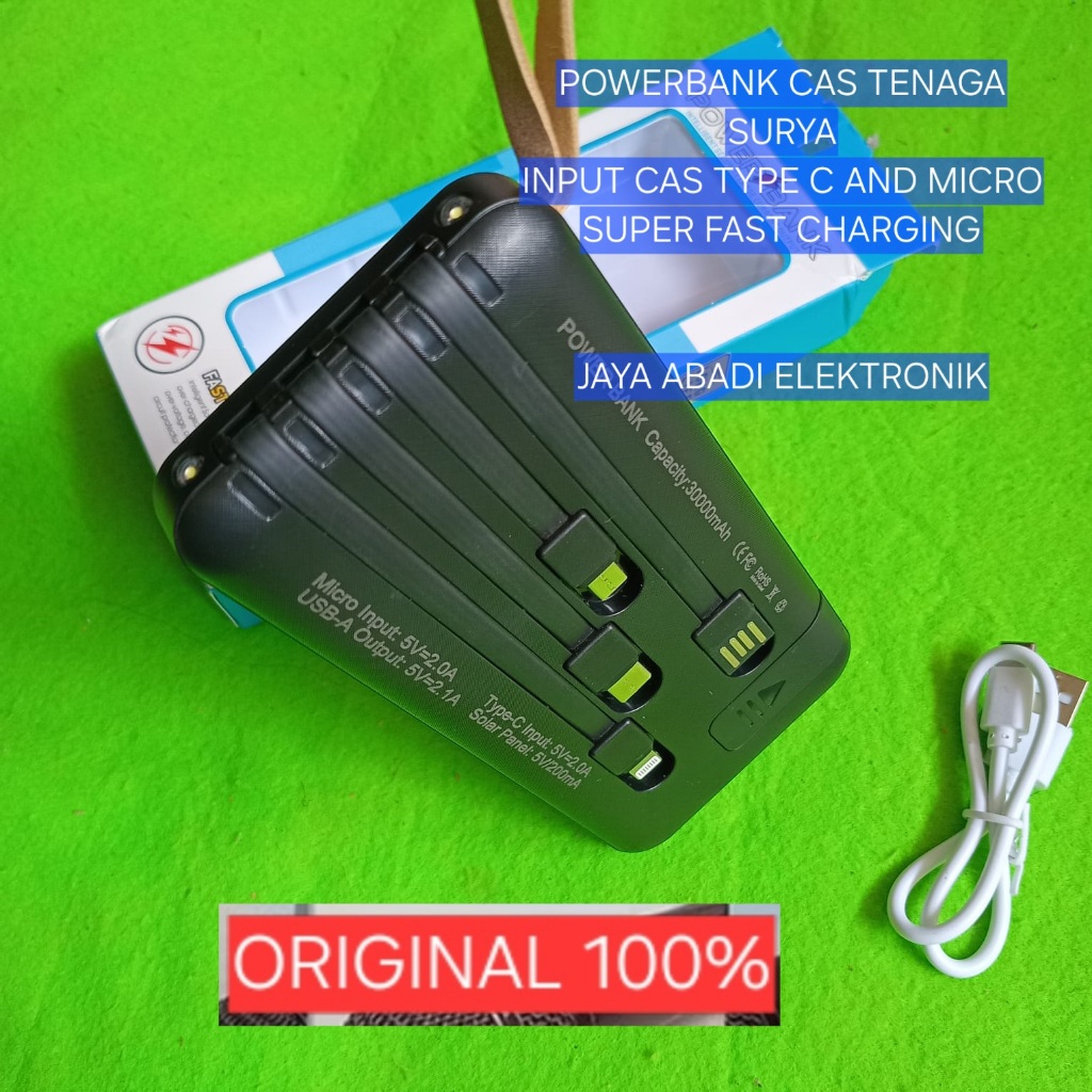 H100 POWERBANK SOLAR ORI 100% MATAHARI CAS TENAGA SURYA CAHAYA INPUT CAS TYPE C MICRO SUPER FAST CHA