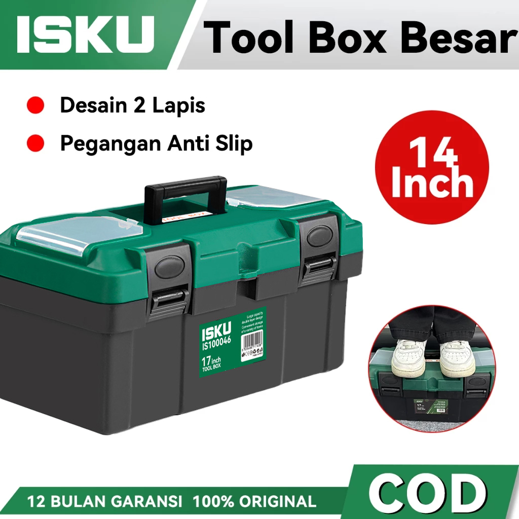 Isku Tool Box Besar 14 Inch/Kotak Peralatan Bahan PP Toolbox/Tahan Lama Tool Box Besar/Tool Box