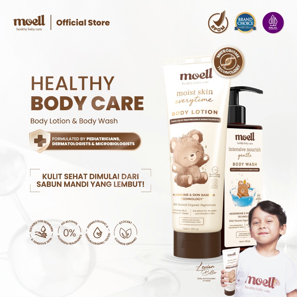 Moell Special Bundling Body Lotion 185gr & Body Wash 185gr - Skincare Baby - Natural Organic