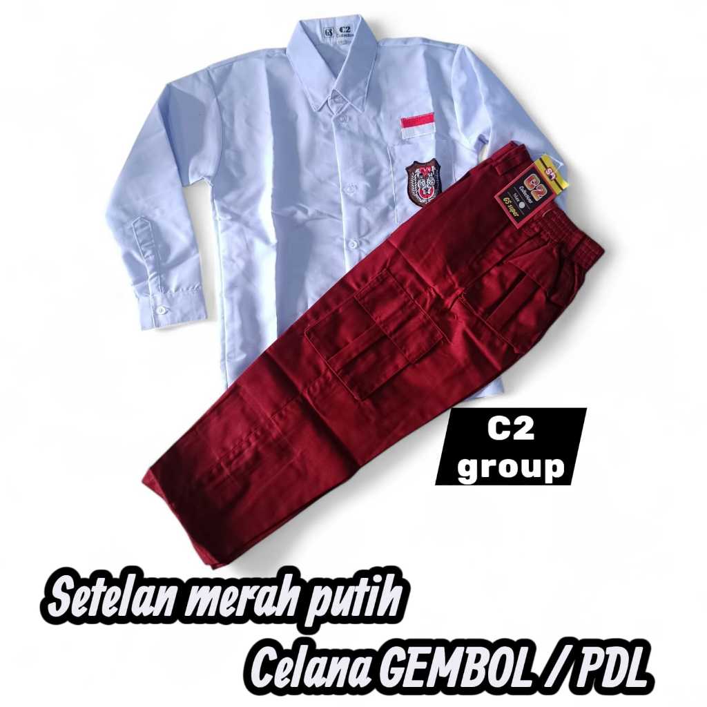 Setelan merah putih laki laki lengan panjang celana GEMBOL/PDL merah kelas 1-6 sd seragam sekolah