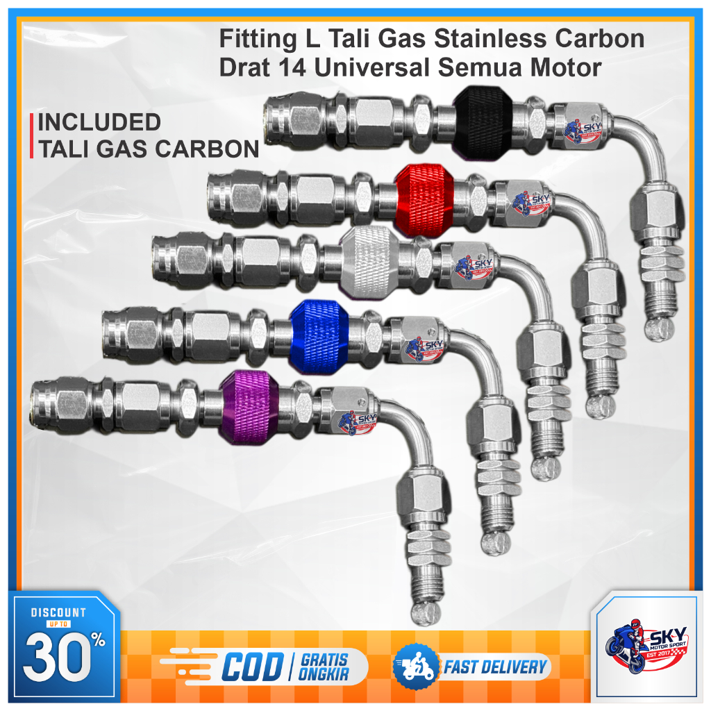 Fitting L Tali Gas Dan Kabel Tali Gas Spontan Drat 14 Universal Untuk Semua Motor