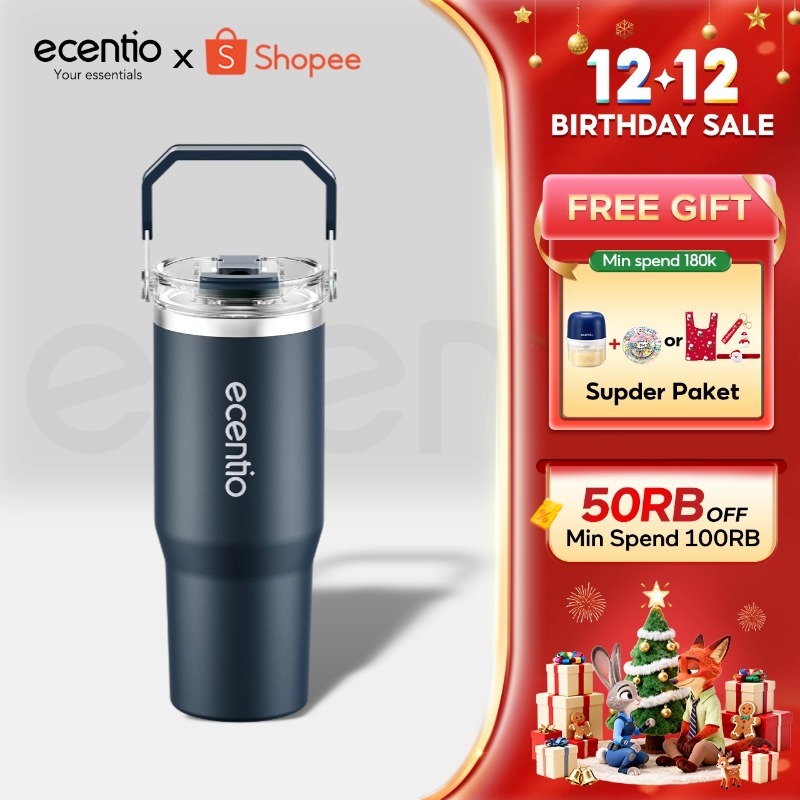 ecentio tumbler Stainless 900ml Portable Thermos Botol minum besar tas tumbler tahan panas dingin 24