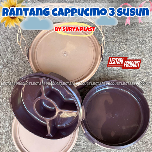 [3 pcs] Rantang Plastik Capuccino 3 Susun 3 Liter 4 Sekat bagian atasnya | Wadah Hajatan | rantang B
