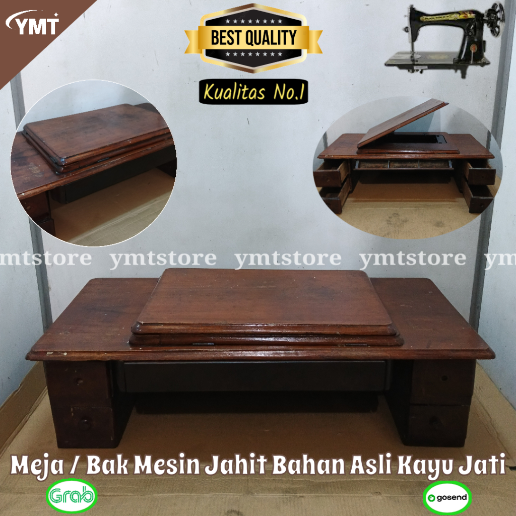 Bak / Meja Mesin Jahit Hitam Klasik Bahan Kayu JATI Laci 5 Kualitas No.1 Bekas