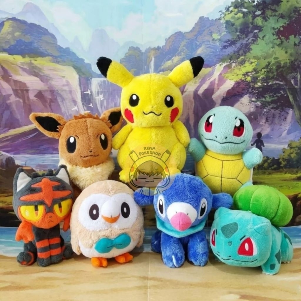 Boneka Pokemon Changi Takara Tomy Eevee Pikachu Squirtle Rowlet Bulbasaur Popplio Litten