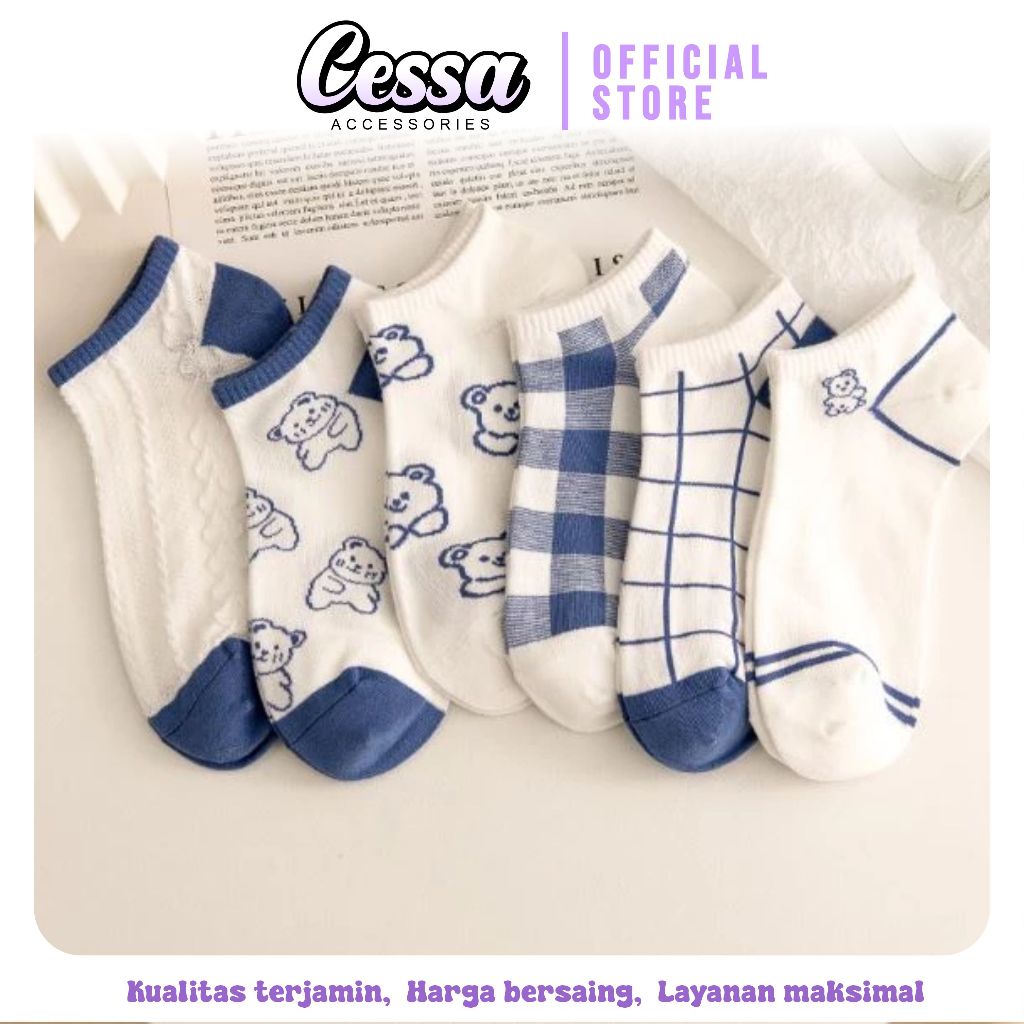 Kaos Kaki Wanita Pria Pendek Beruang Kaos Kaki Unisex Semata Mata Kaki Ankle Motif Bear Kotak-Kotak 