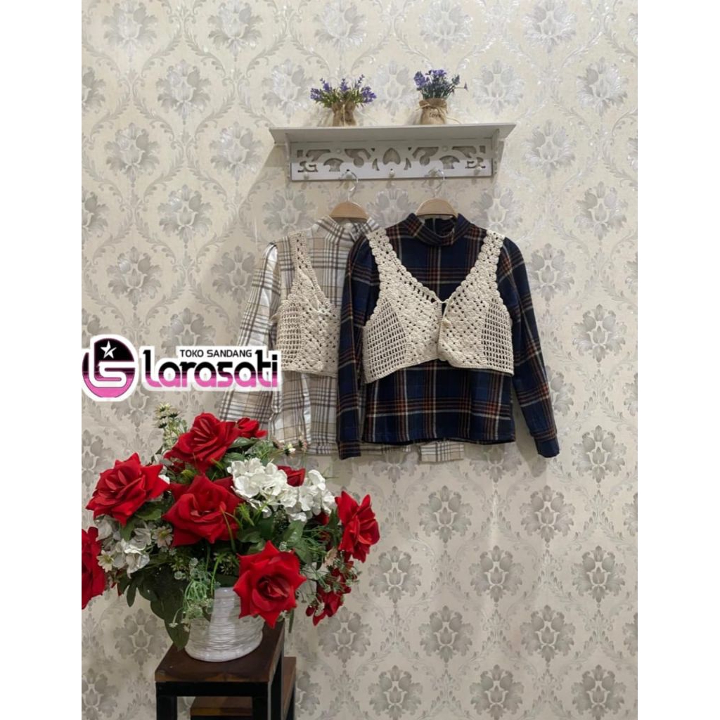 blouse atasan wanita flanel vest kotak/blouse wanita kekinian/