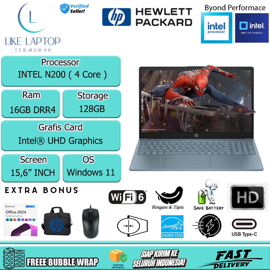 Promo Laptop HP 15 Intel N200 Windows 11 Home + Office 2024 Original