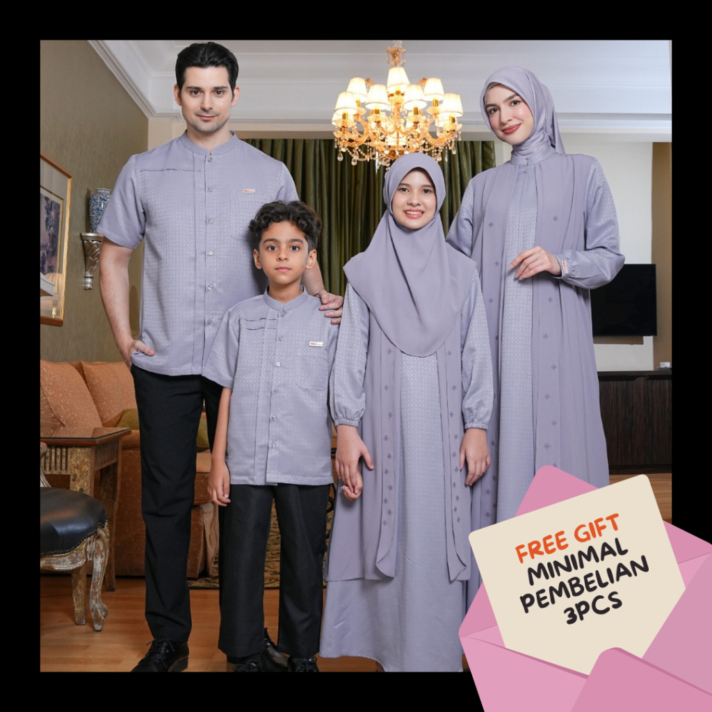 Rayya Series Nibras Prive Ashaku Grey Lilac Busana Muslim Couple Keluarga Muslim 2026