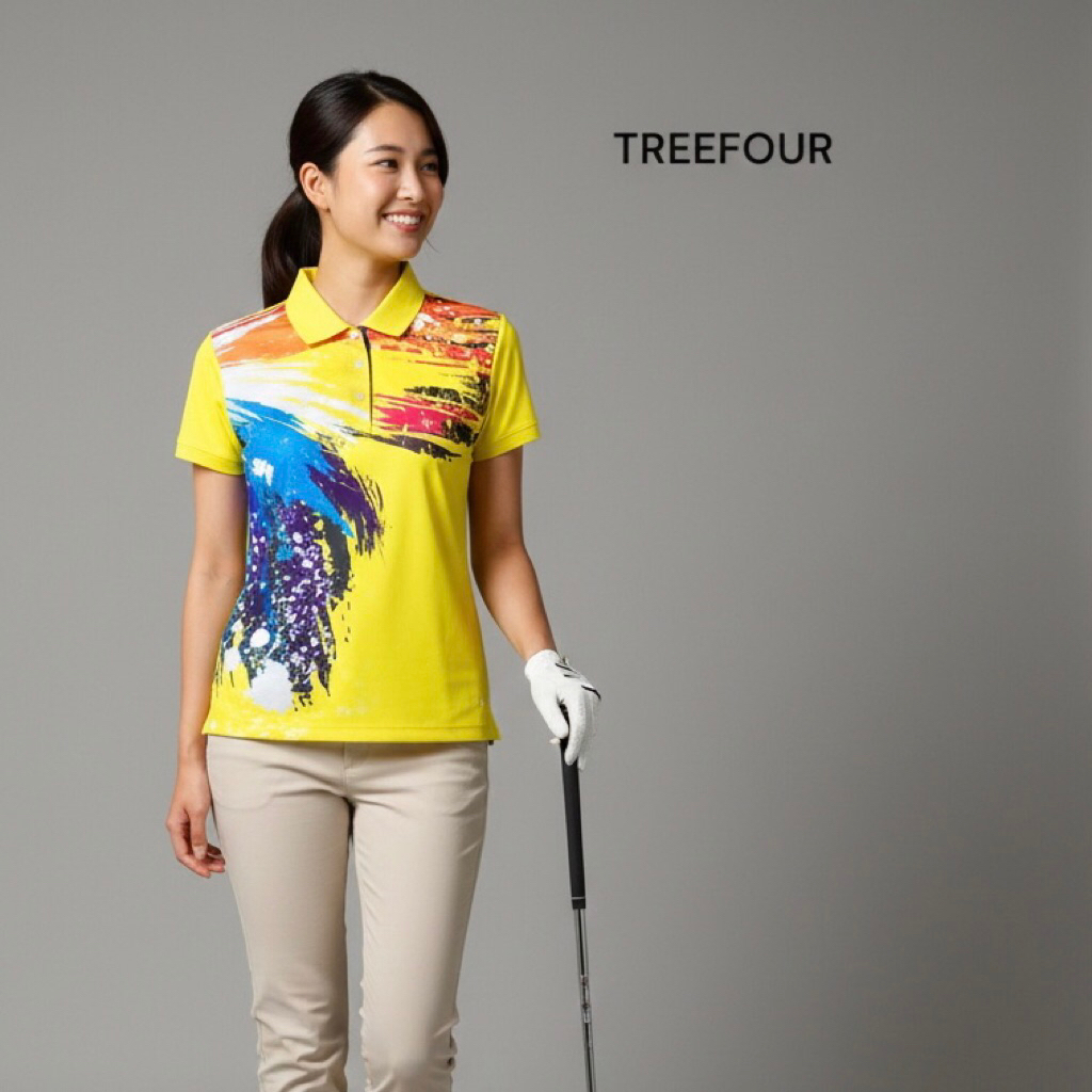 Kaos Polo Jersey Sport Treefour Yellow Abstract Art Original Second