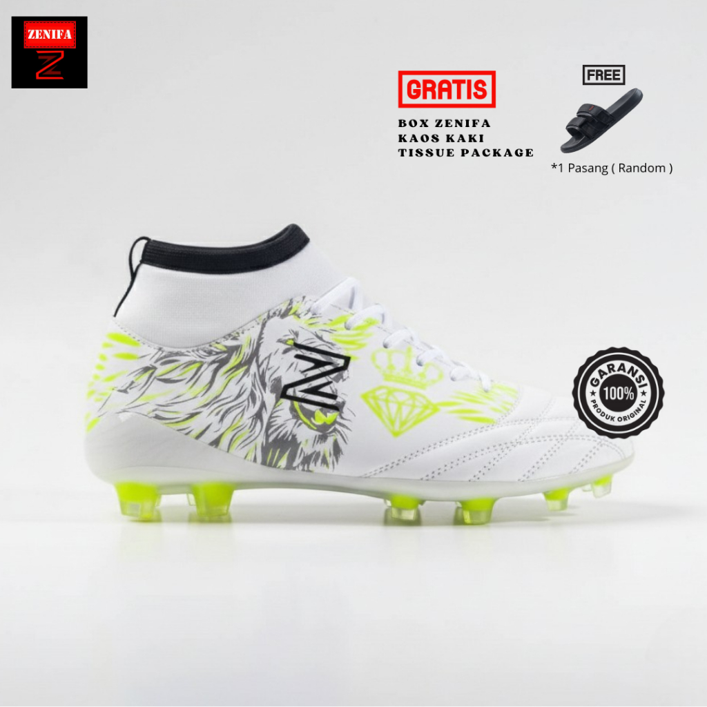 Zenifa - Sepatu Bola Zenifa Lion Booth IN White Green Original - Free Sandal