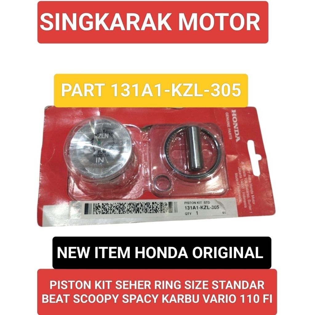 PISTON KIT SIZE STANDAR ASSY HONDA BEAT FI SCOOPY SPACY KARBU VARIO 110 FI HONDA ORIGINAL AHM