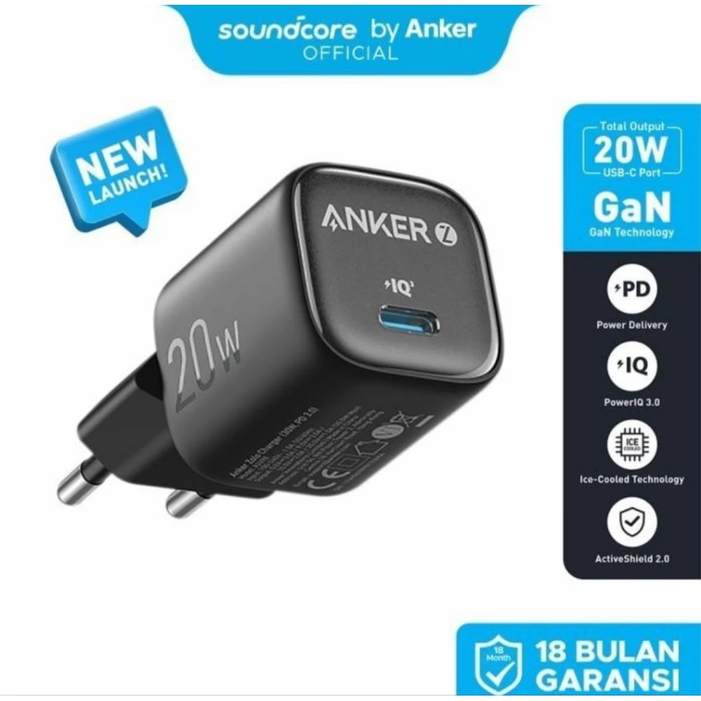 Wall charger Kepala charger adaptor ANKER iced GaN ZOLO 20W A2698 fast charging original